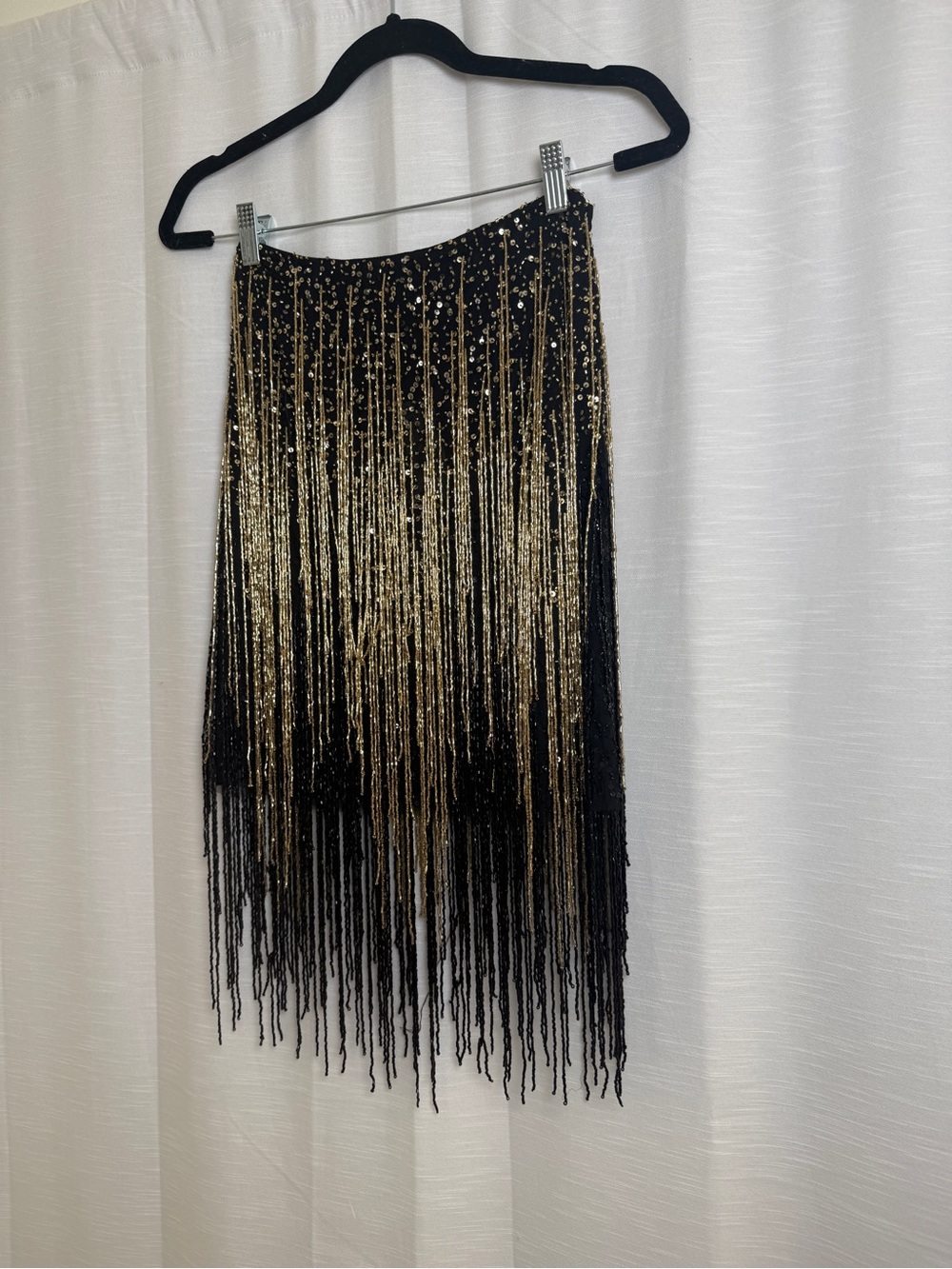 Nasty Gal Black & Gold Beaded Fringe Skirt Gatsby Festival Luxe | NWT Size 0 - Picture 7 of 15